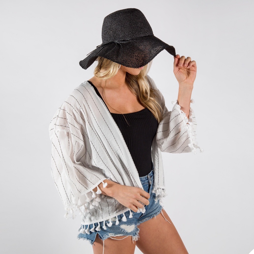 Striped cardigan with tasseled trim